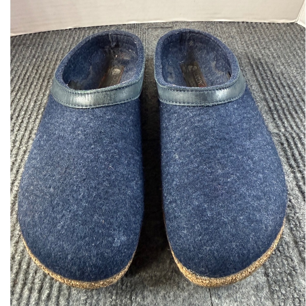 Haflinger Grizzly Navy Blue Wool Cork Clog Slippers Mens 7 Womens 9 EU 40